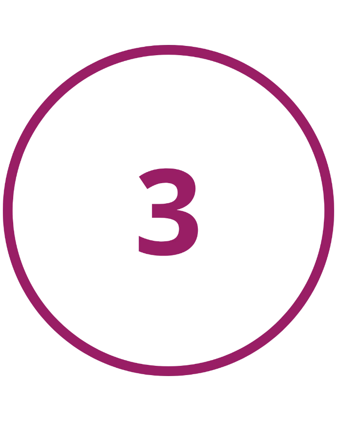Illustration graphique du chiffre 3 entouré d'un cercle bordeaux. Parfait pour guider les utilisateurs à travers les différentes étapes d'un service, d'un processus ou d'un tutoriel.