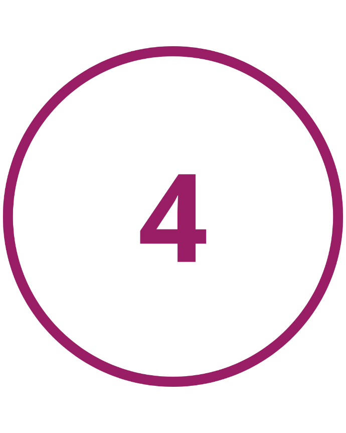 Visuel minimaliste du chiffre 4 à l'intérieur d'un cercle bordeaux. Idéal pour conclure un processus en quatre étapes ou numéroter des sections de contenu sur un site web.