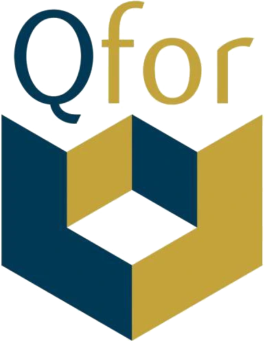 Logotype institutionnel de la certification Qfor aux teintes bleu marine et dorées, symbolisant l'excellence, la qualité et la reconnaissance officielle dans le secteur de la formation professionnelle.