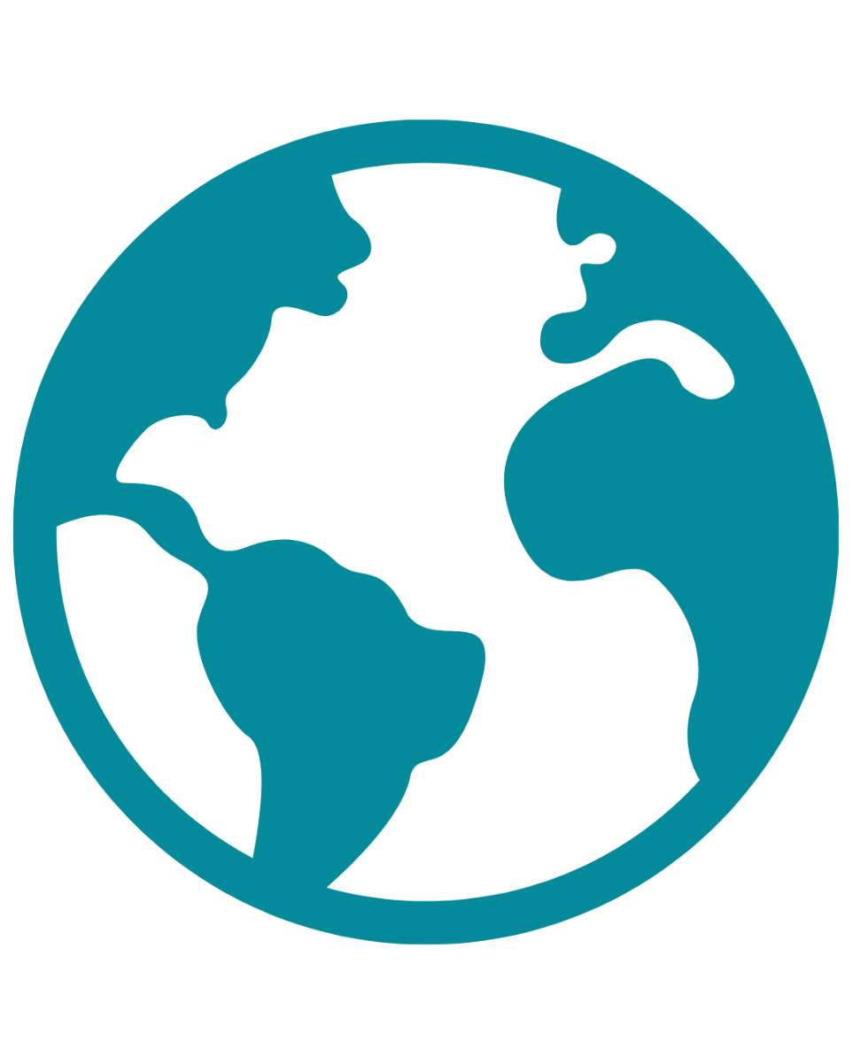 Représentation graphique circulaire d'une carte du monde stylisée de couleur turquoise. Idéal pour illustrer le commerce international, la mondialisation et les services globaux.